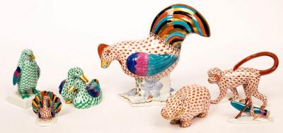 A group of seven Herend animals
