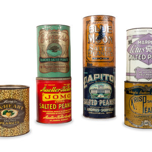 A Group of Seven Salted Peanut Tins