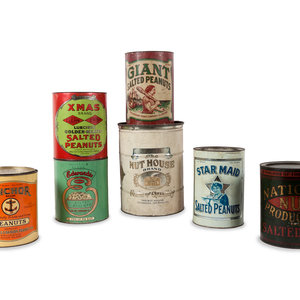 A Group of Seven Salted Peanut Tins