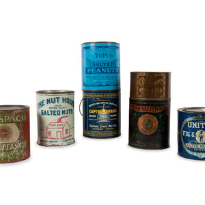 A Group of Seven Salted Peanut Tins