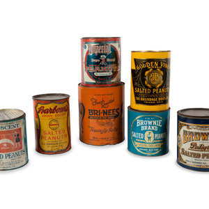 A Group of Seven Salted Peanut Tins