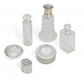 A GROUP OF SILVER AND GLASS VA