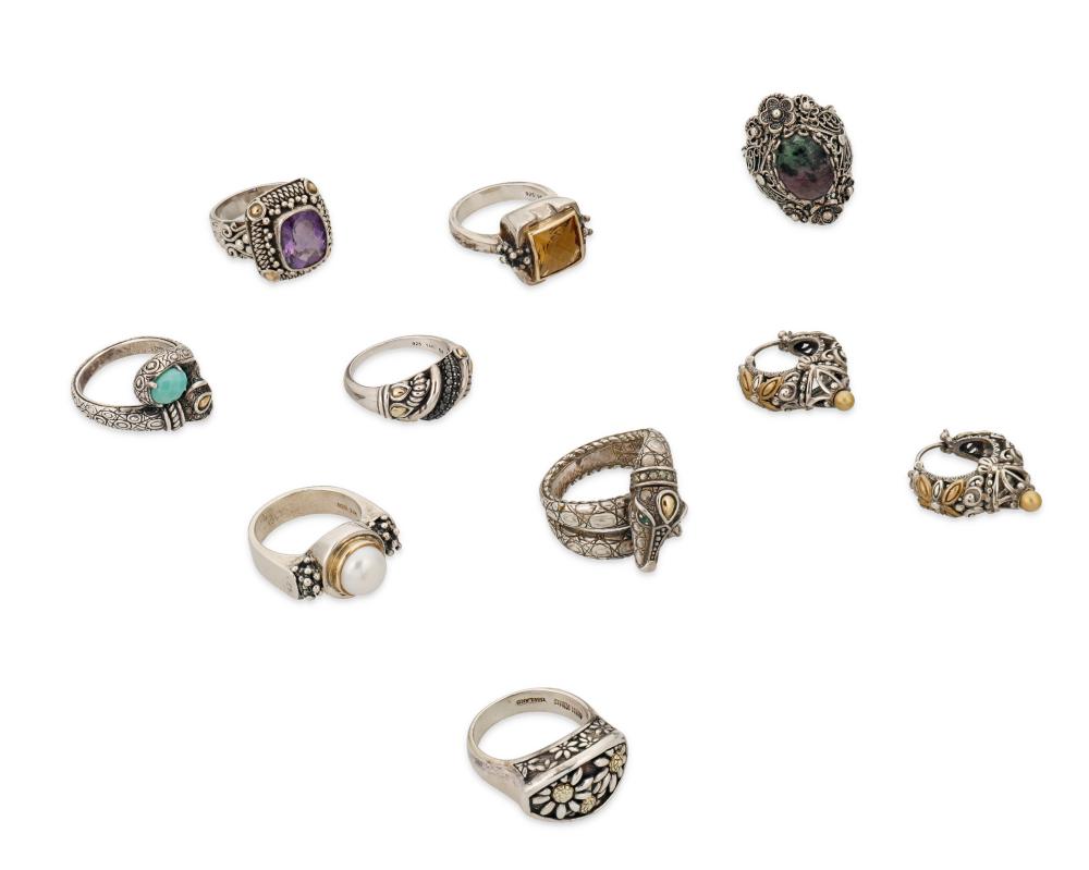 A GROUP OF SILVER AND STONE SET
