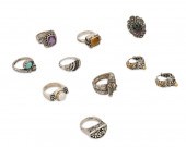 A GROUP OF SILVER AND STONE SE