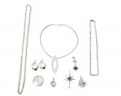 A GROUP OF SILVER AND SET STON
