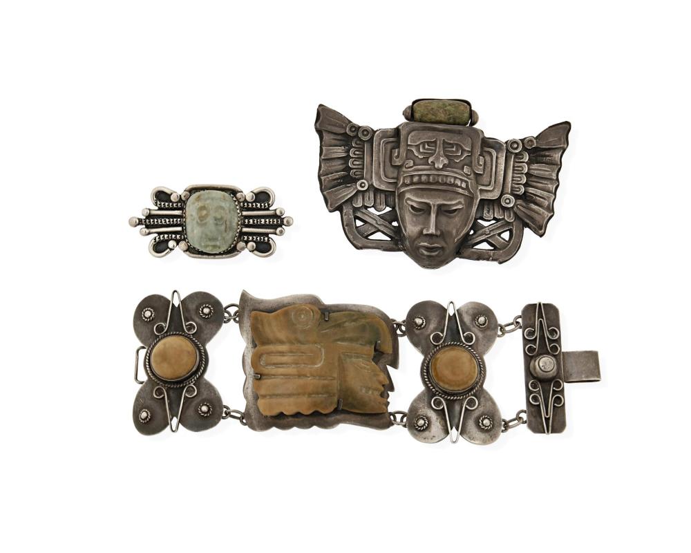 A GROUP OF SILVER STONE SET JEWELRY