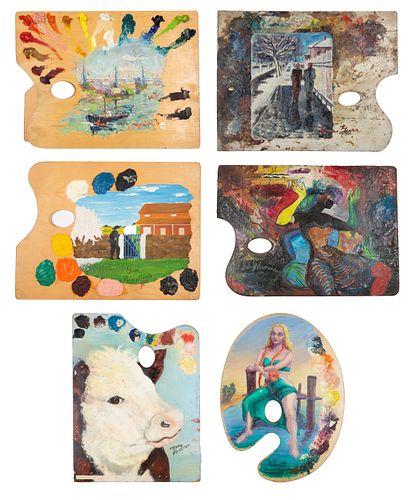 A GROUP OF SIX 20TH CENTURY PAINTED