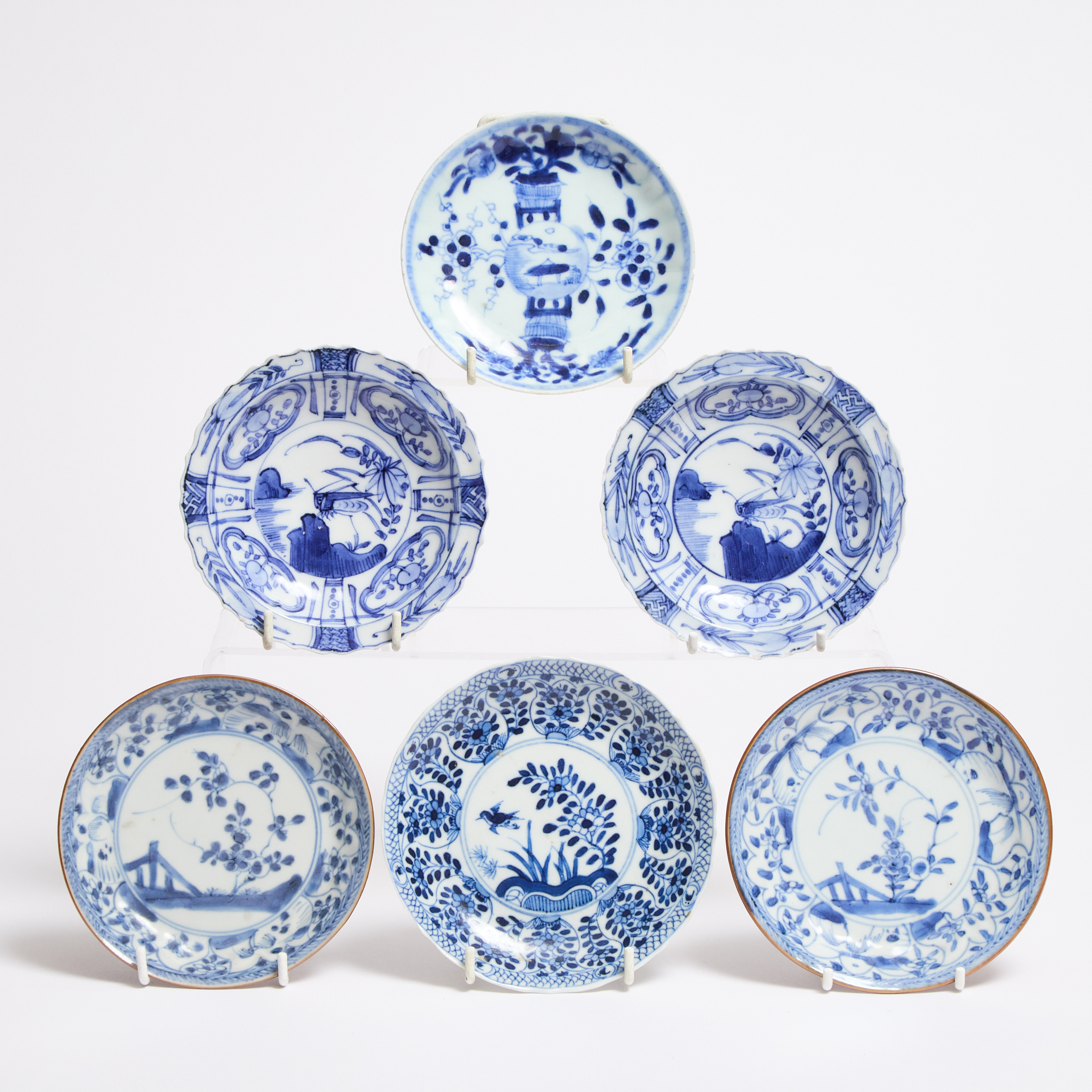 A Group of Six Blue and White