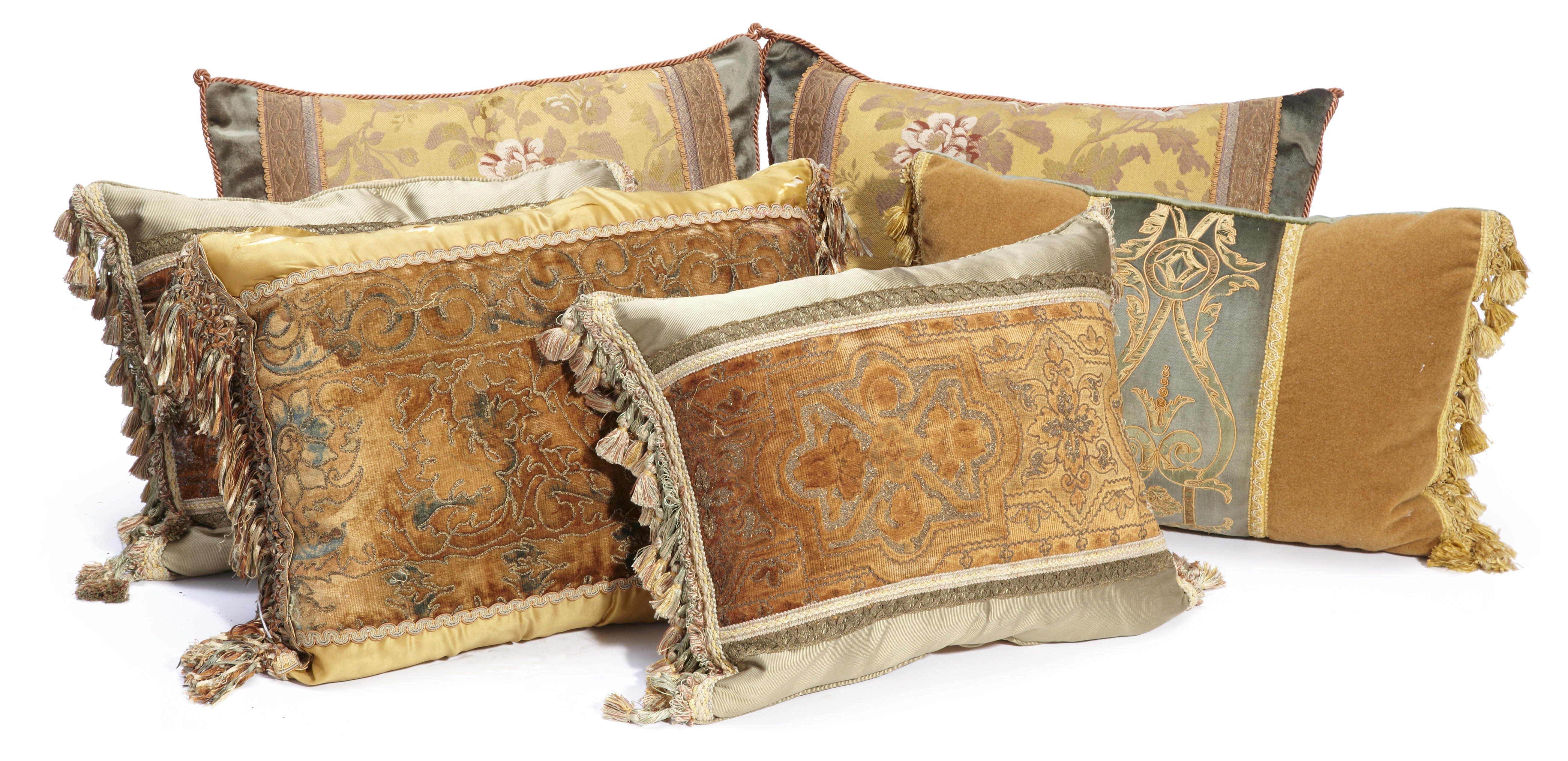 A group of six embroidered and silk