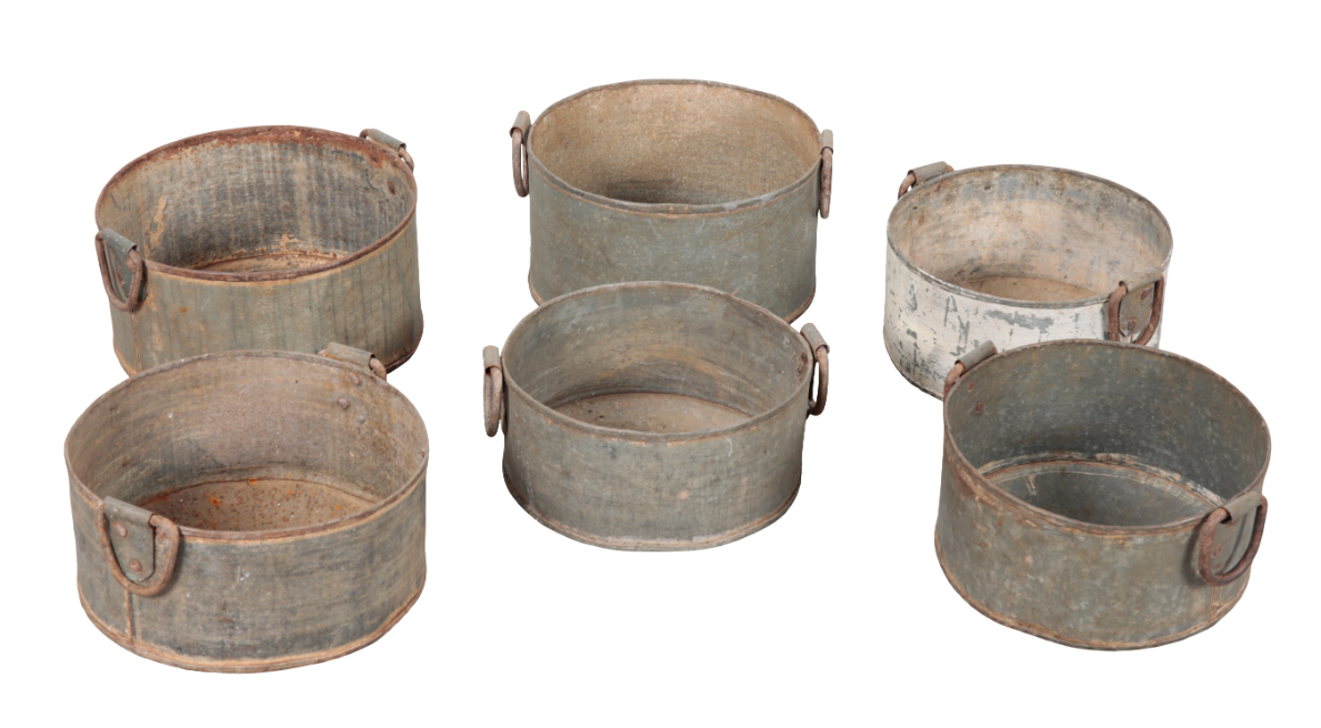 A GROUP OF SIX GALVANISED METAL