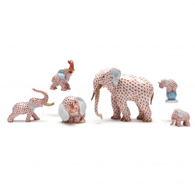 A GROUP OF SIX HEREND ELEPHANTS
