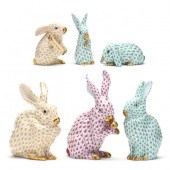 A GROUP OF SIX HEREND BUNNIES