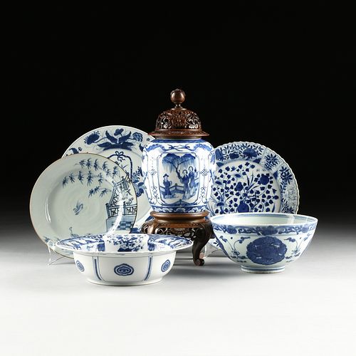 A GROUP OF SIX JAPANESE BLUE AND