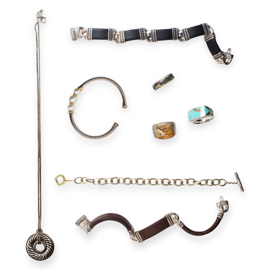 A GROUP OF STERLING SILVER JEWELRY,