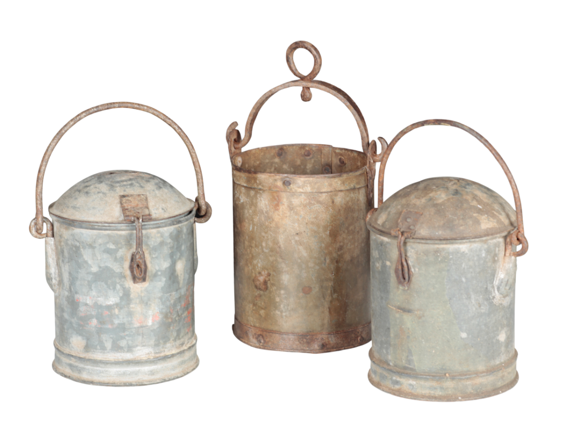 A GROUP OF THREE GALVANISED METAL