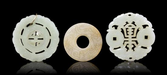 A Group of Three Jade Bi one of