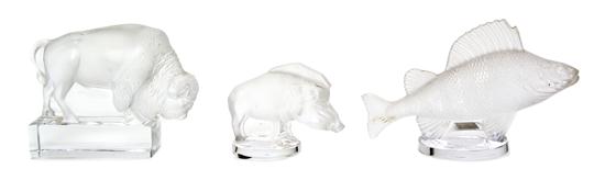 A Group of Three Lalique Molded and