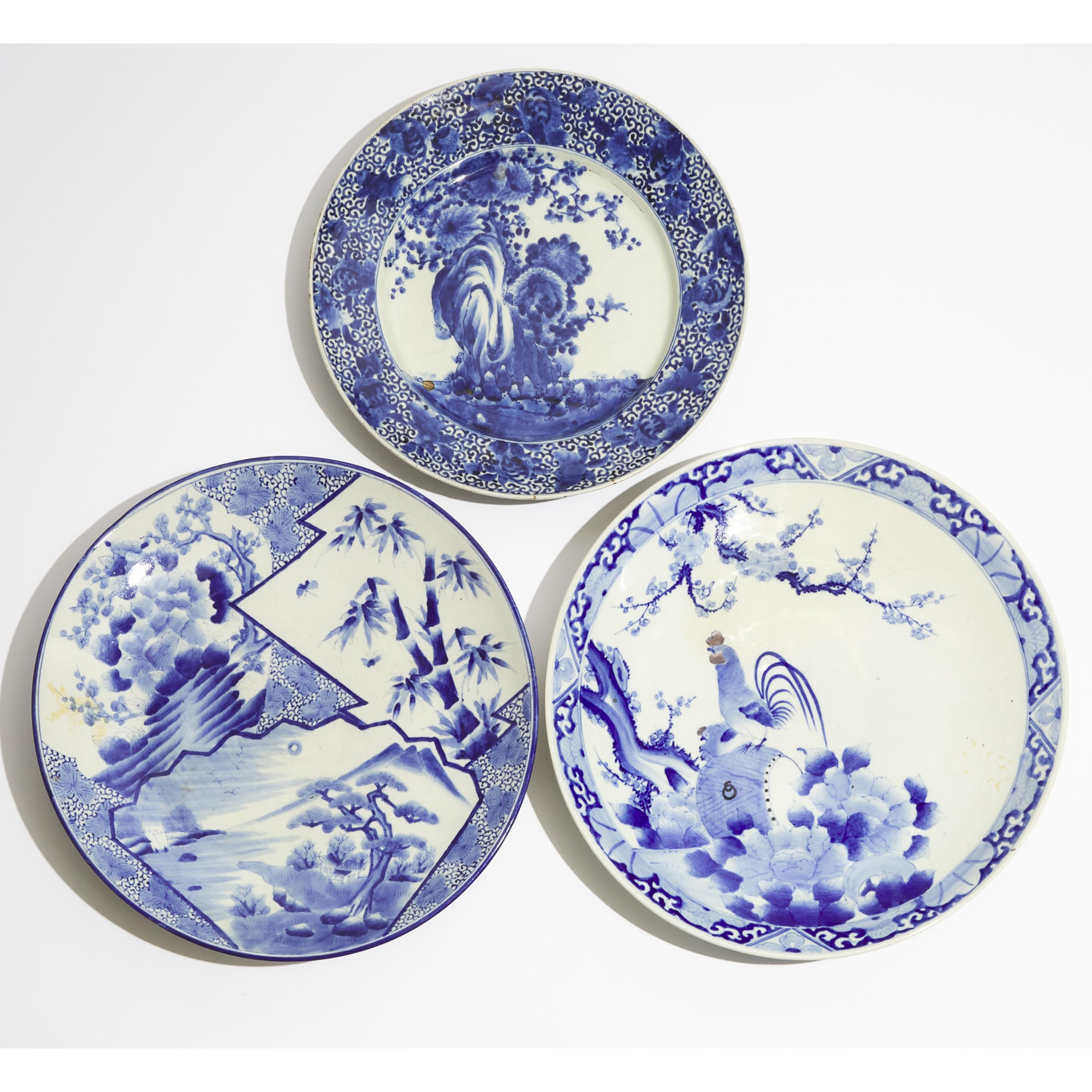 A Group of Three Large Arita Blue