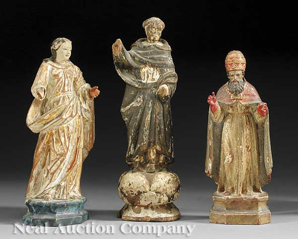 A Group of Three Polychromed Wood