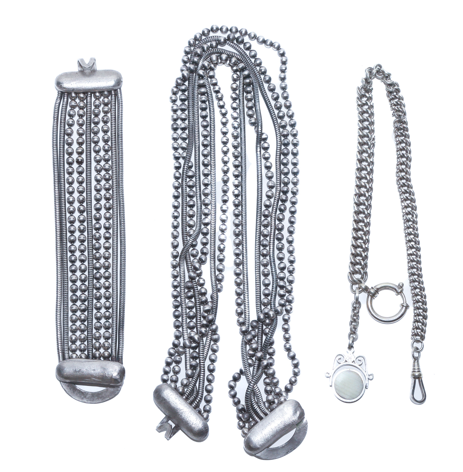 A GROUP OF THREE SILVER TONE