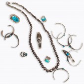 A GROUP OF TURQUOISE AND SILVE