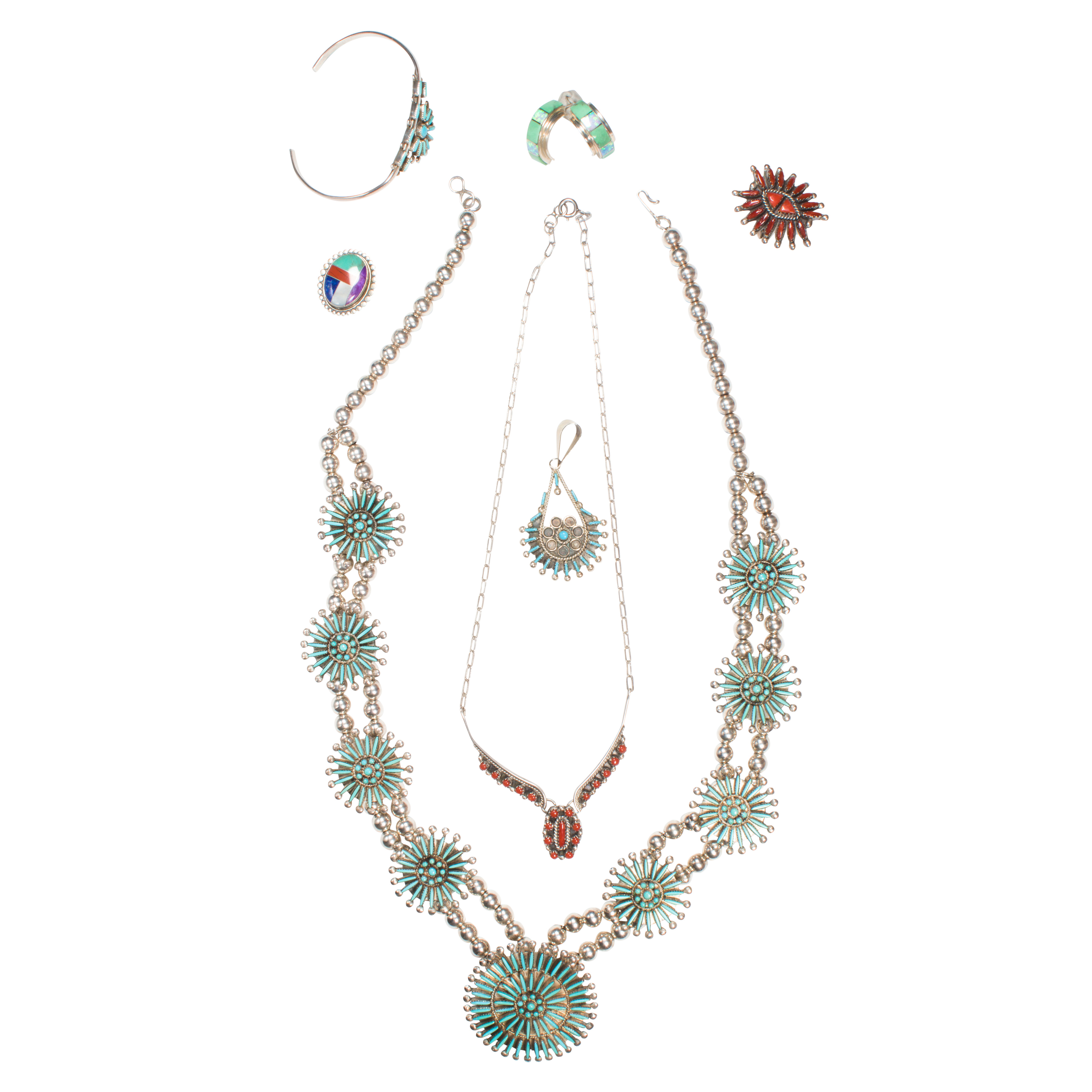 A GROUP OF TURQUOISE AND SILVER