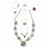 A GROUP OF TURQUOISE AND SILVE