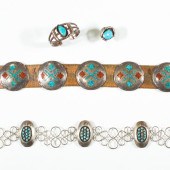 A GROUP OF TURQUOISE AND SILVE
