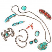 A GROUP OF TURQUOISE, CORAL AN