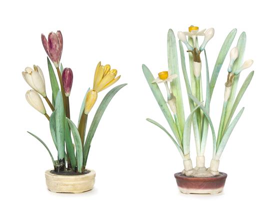 A Group of Two Stained Ivory Floral
