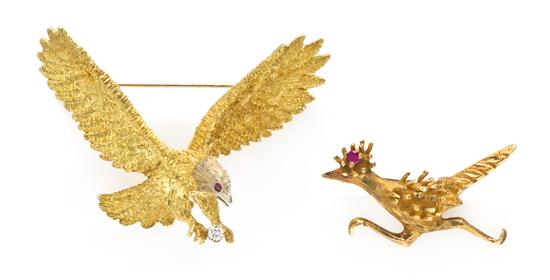 A Group of Yellow Gold Bird Pins