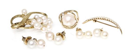 A Group of Yellow Gold and Cultured