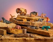 A GROUP OF ZUNI CARVED STONE F