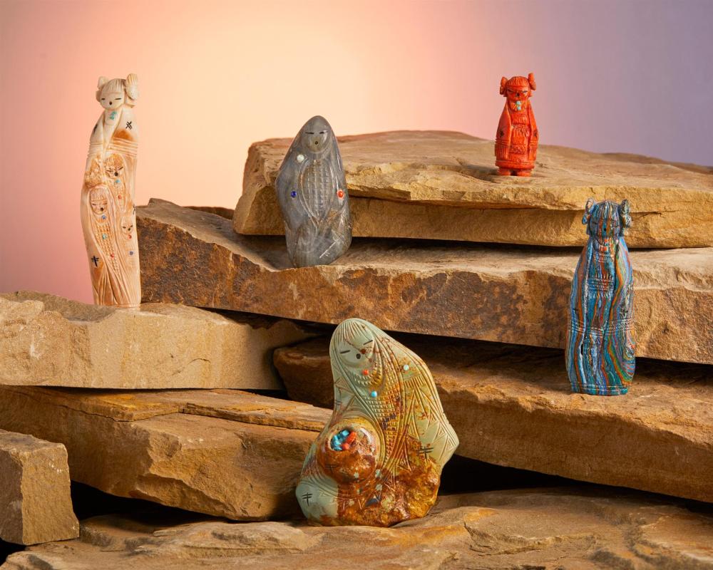 A GROUP OF ZUNI CORN MAIDEN STONE