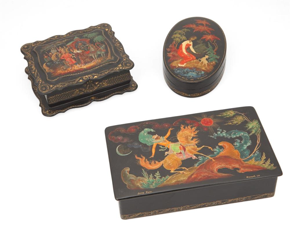 A GROUP RUSSIAN LACQUERED BOXESA