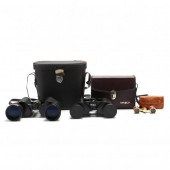 A GROUPING OF BINOCULARS AND O