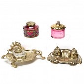 A GROUPING OF INKSTANDS AND DE