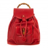 A GUCCI BAMBOO BACKPACK A red