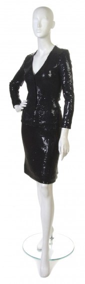 A Halston Black Sequin Evening