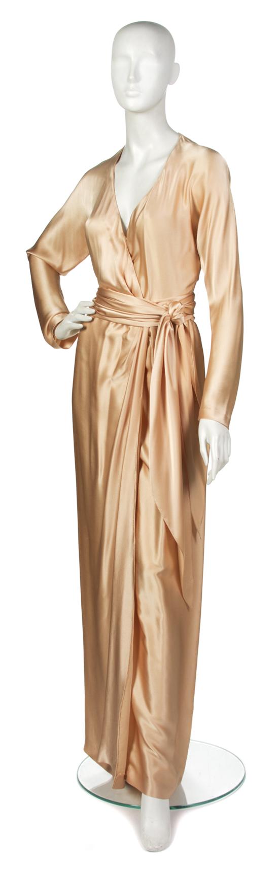 A Halston Nude Silk Satin Evening
