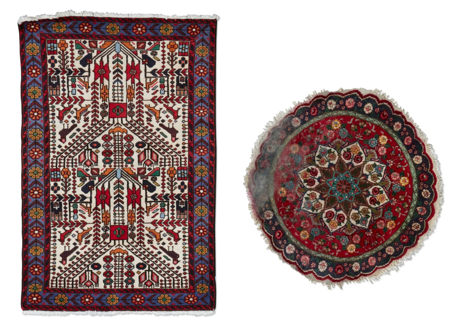 A HAMADAN RUG AND A TABRIZ ROUND