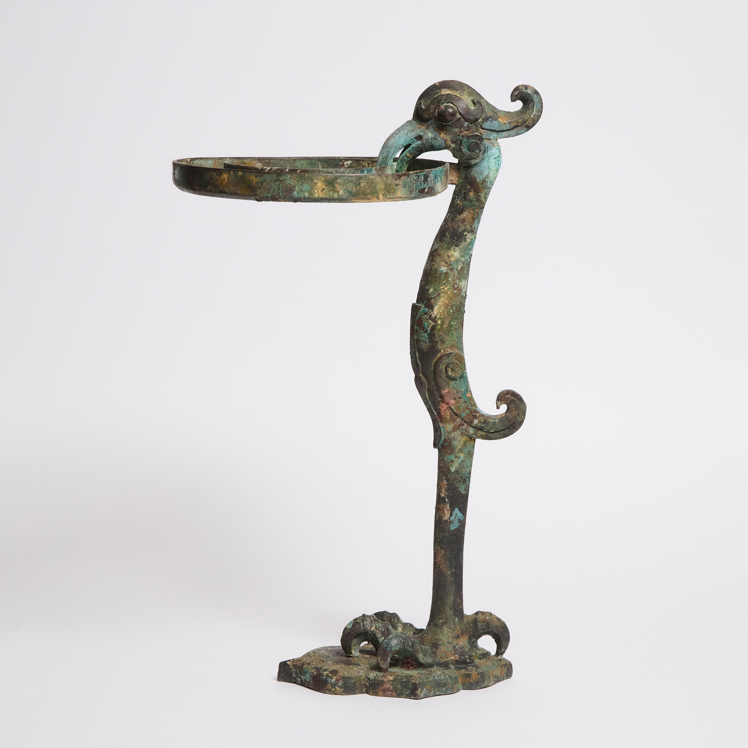 A Han-Style Bronze Zoomorphic Lamp,
