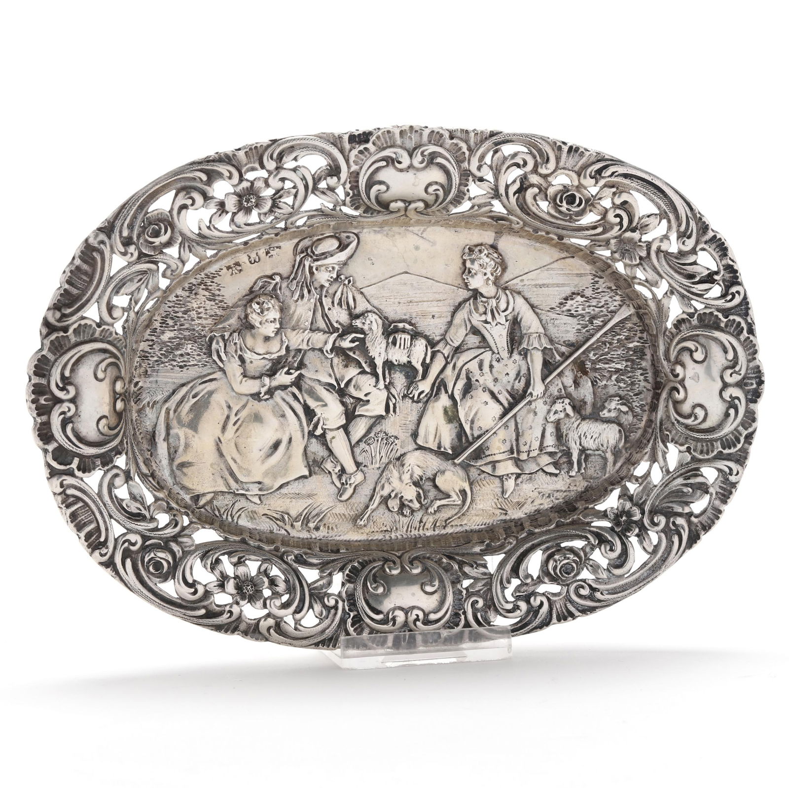 A HANAU SILVER DISH WITH PASTORAL