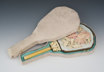 A Hand Mirror with Carved Ivory and