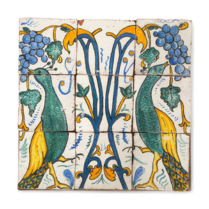 A Hand Painted Nine-Tile Panel