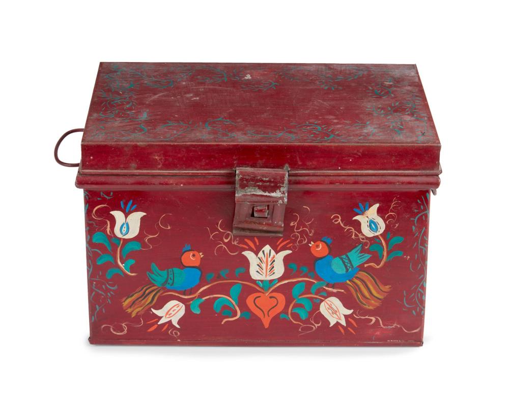 A HAND-PAINTED TIN BOXA
