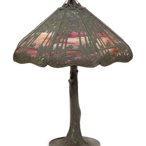 A Handel Bronze and Slag Glass Palm