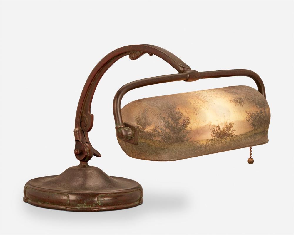 A HANDEL PAINTED GLASS LANDSCAPE