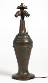 A HANDEL PATINATED BRONZE LAMP