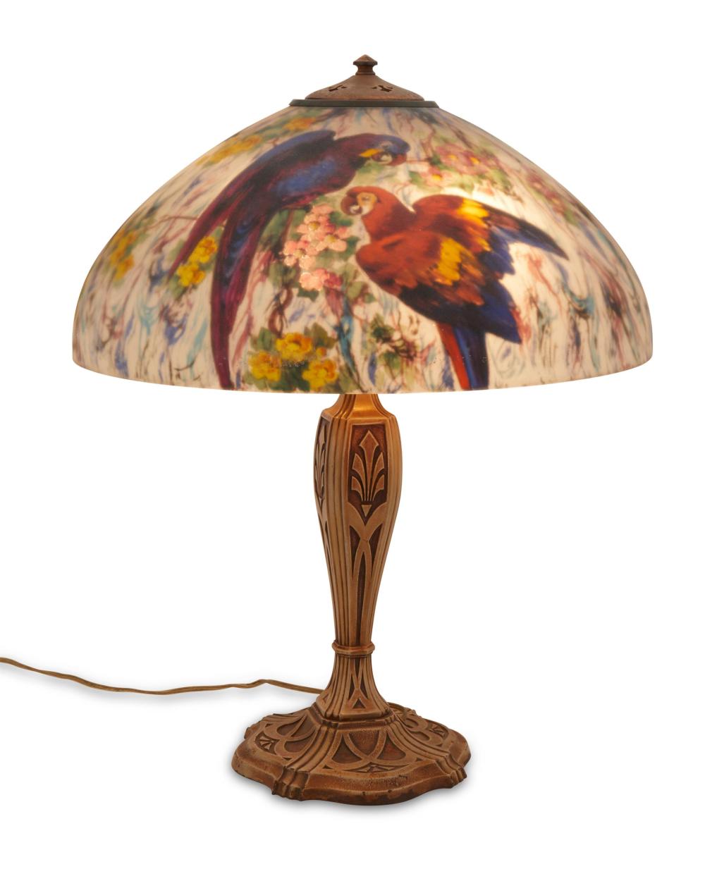A HANDEL REVERSE-PAINTED GLASS